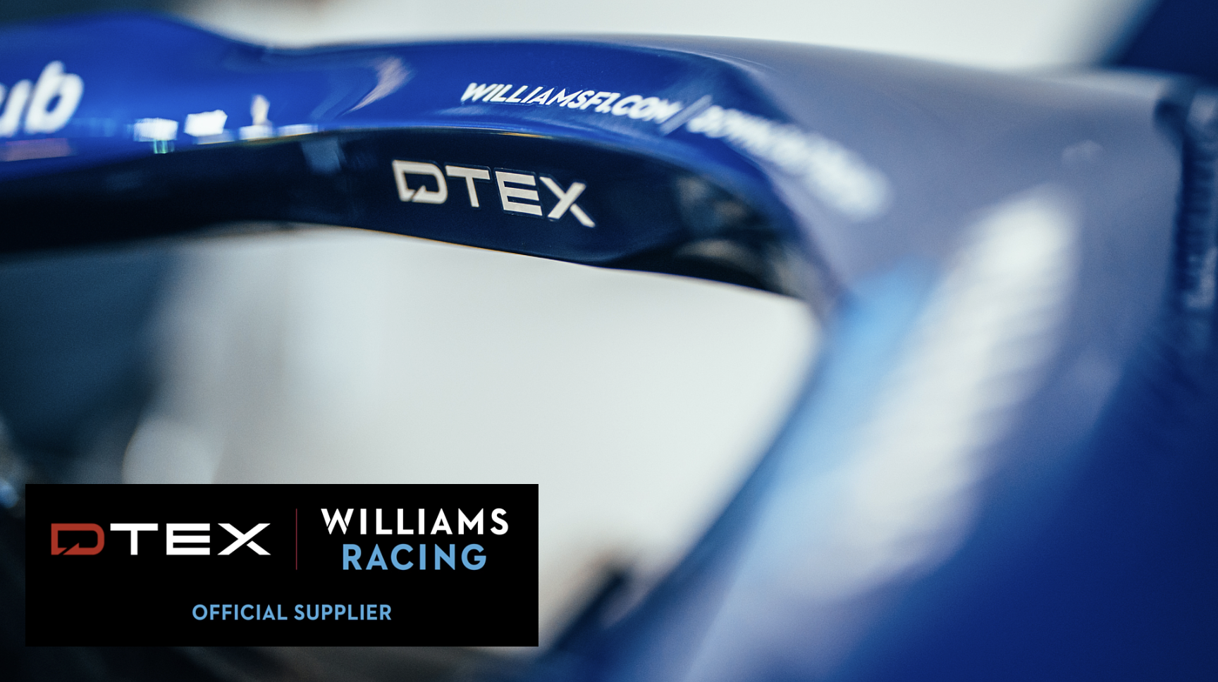 Williams F1 racecar with DTEX logo as official supplier of insider risk management.